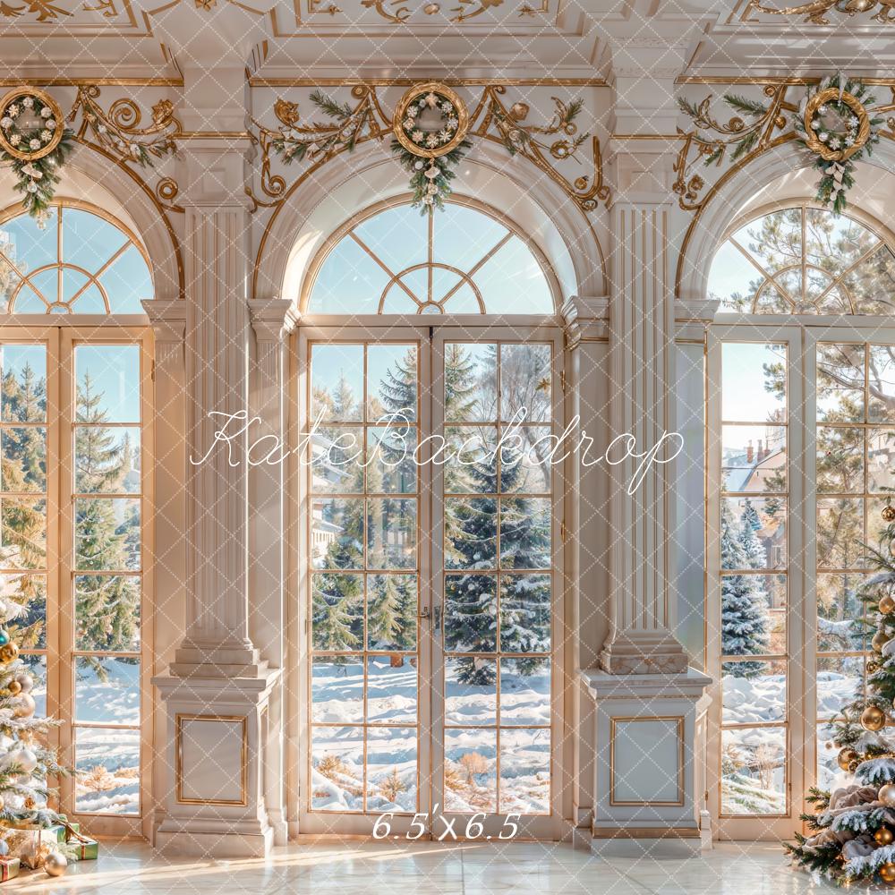 ⚡Blitzangebote #4-Kate Winter Weihnachten Weiße Retro Blumenbogen Fenster Hintergrund entworfen - Kate Backdrop.de