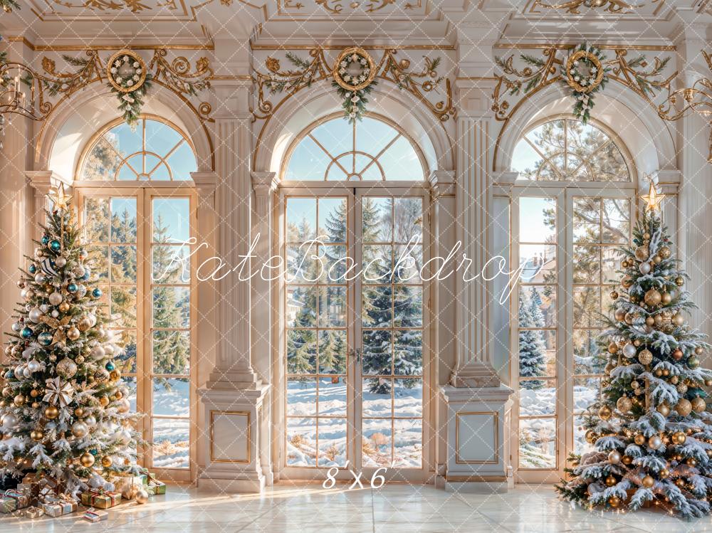 ⚡Blitzangebote #4-Kate Winter Weihnachten Weiße Retro Blumenbogen Fenster Hintergrund entworfen - Kate Backdrop.de