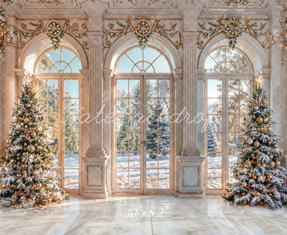⚡Blitzangebote #4-Kate Winter Weihnachten Weiße Retro Blumenbogen Fenster Hintergrund entworfen - Kate Backdrop.de