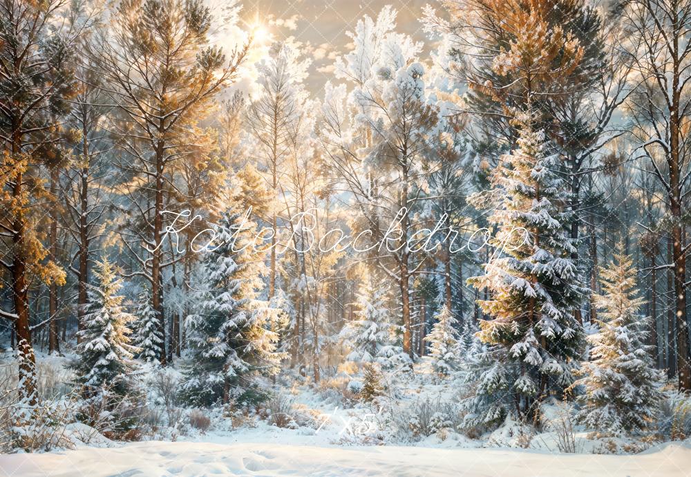 Kate Winter Weihnachten Outdoor Kiefernwald Hintergrund entworfen von Chain Photography - Kate Backdrop.de