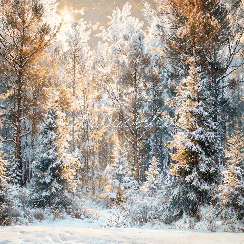 Kate Winter Weihnachten Outdoor Kiefernwald Hintergrund entworfen von Chain Photography - Kate Backdrop.de