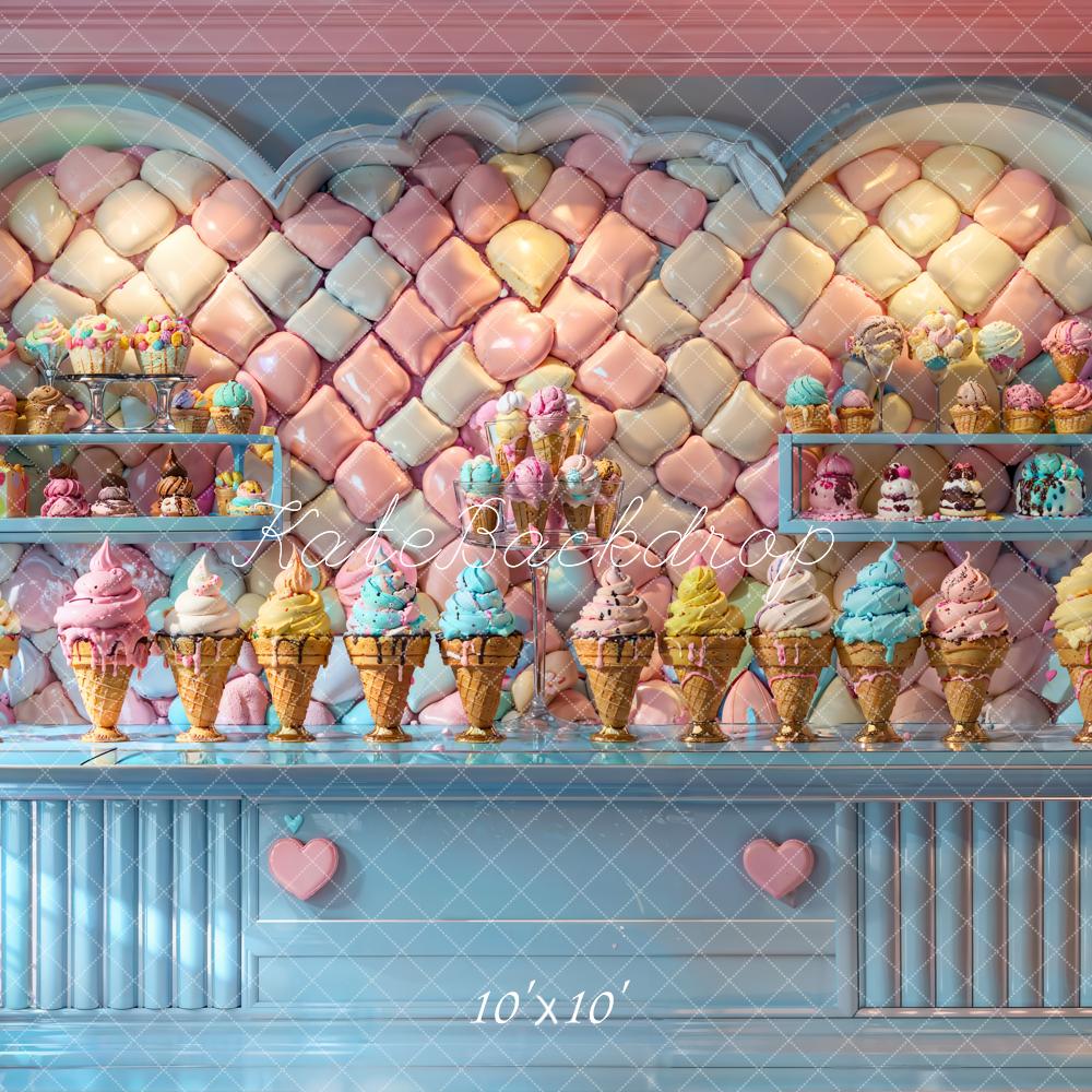 Kate Sommer Moderner Bunter Eiscreme Blauer Süßwarenladen Hintergrund entworfen von Chain Photography - Kate Backdrop.de