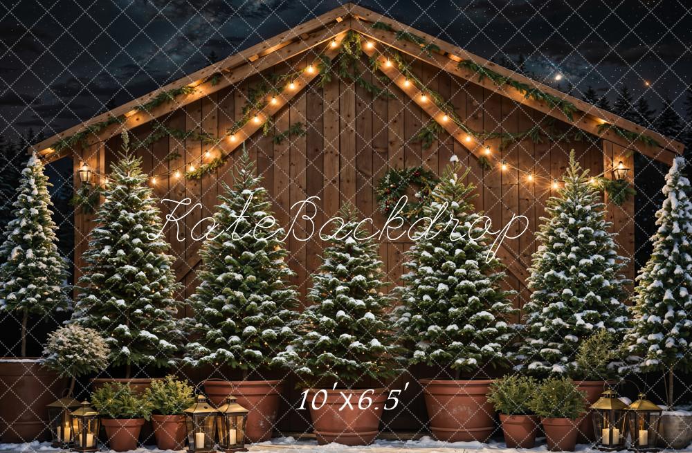 Kate Winter Weihnachten Bauernhof Dunkelbraunes Holz Scheunentor Hintergrund entworfen von Chain Photography - Kate Backdrop.de