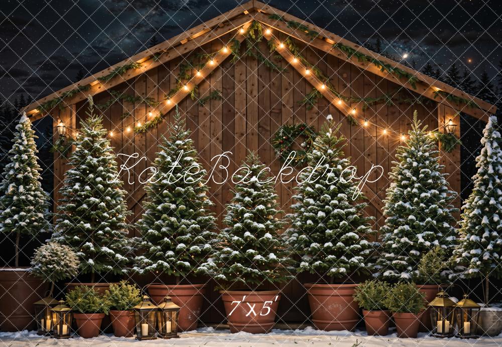 Kate Winter Weihnachten Bauernhof Dunkelbraunes Holz Scheunentor Hintergrund entworfen von Chain Photography - Kate Backdrop.de
