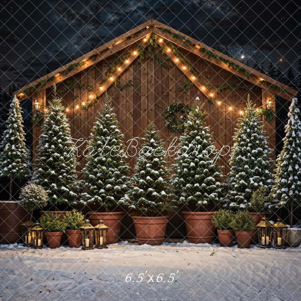 Kate Winter Weihnachten Bauernhof Dunkelbraunes Holz Scheunentor Hintergrund entworfen von Chain Photography - Kate Backdrop.de