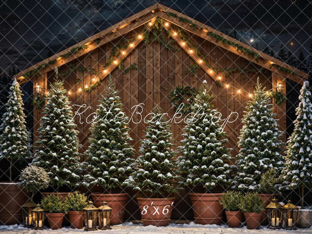 Kate Winter Weihnachten Bauernhof Dunkelbraunes Holz Scheunentor Hintergrund entworfen von Chain Photography - Kate Backdrop.de