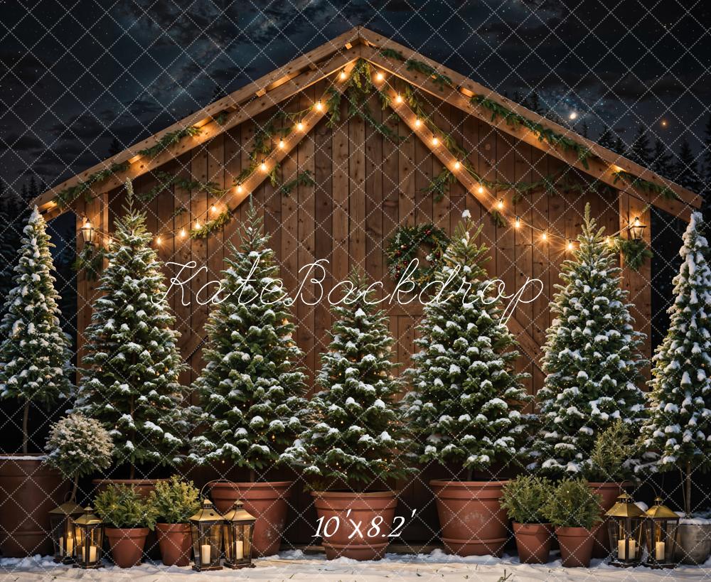 Kate Winter Weihnachten Bauernhof Dunkelbraunes Holz Scheunentor Hintergrund entworfen von Chain Photography - Kate Backdrop.de