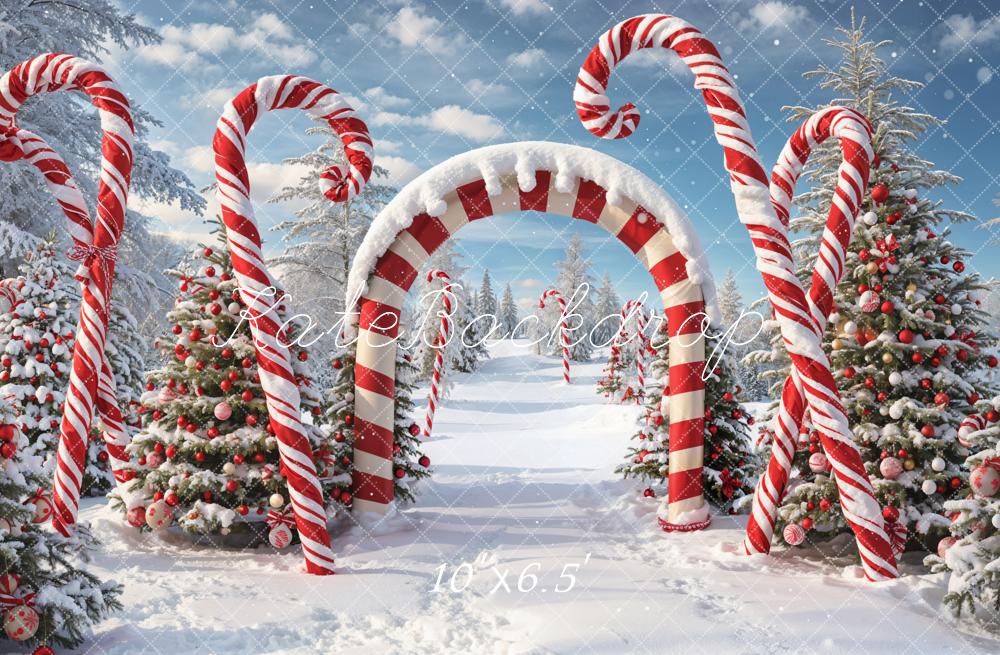 Kate Winter Weihnachten Outdoor Wald Schnee Candy Bogen Hintergrund entworfen von Chain Photography - Kate Backdrop.de