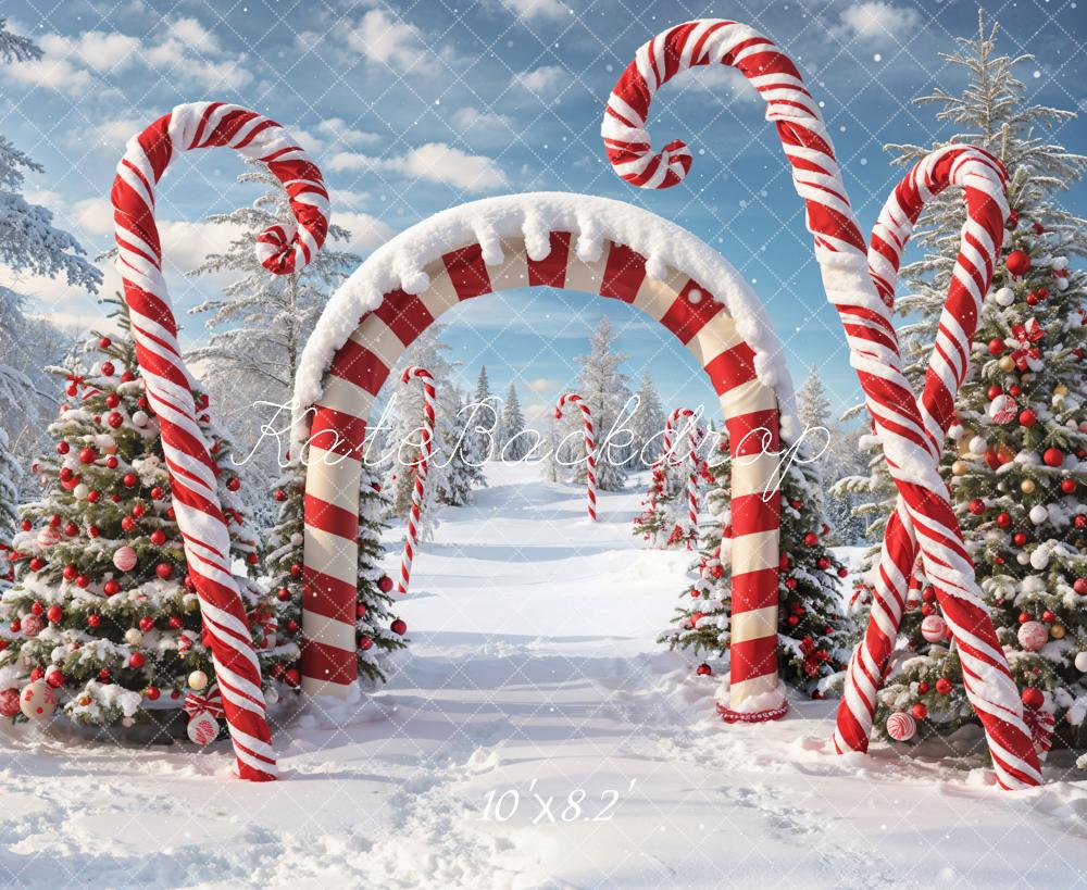 Kate Winter Weihnachten Outdoor Wald Schnee Candy Bogen Hintergrund entworfen von Chain Photography - Kate Backdrop.de