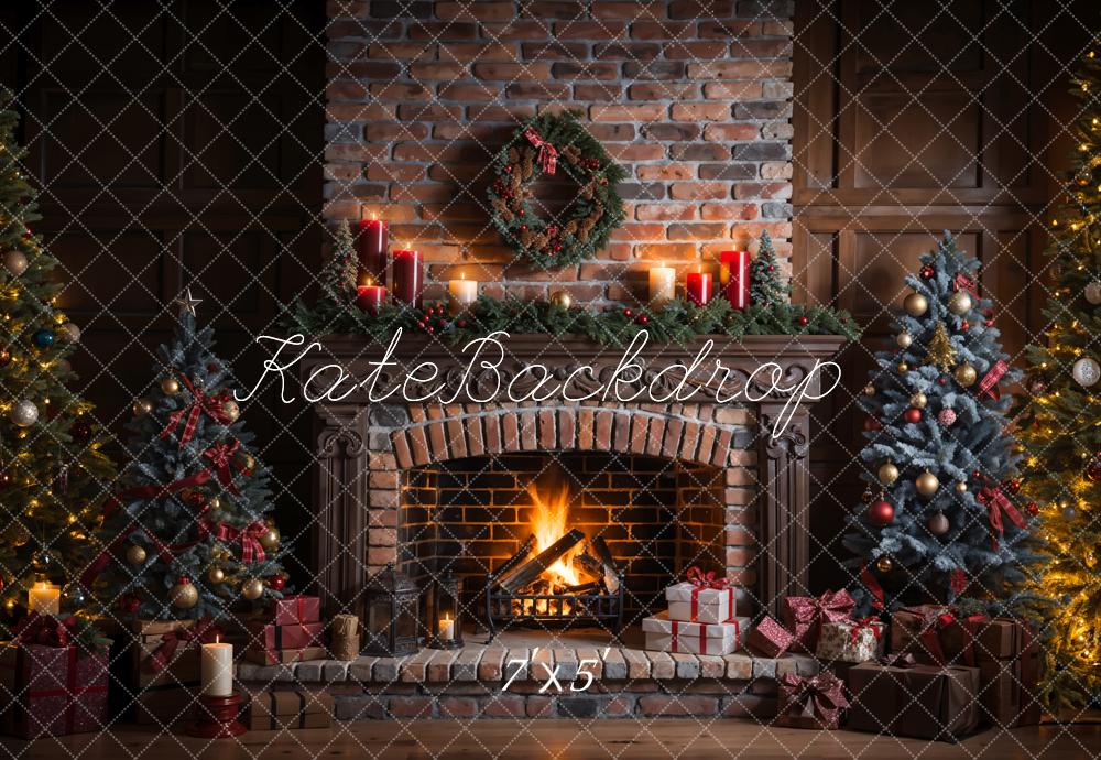 Kate Weihnachten Indoor Retro Kaputter Backstein Kaminwand Hintergrund entworfen von Emetselch - Kate Backdrop.de
