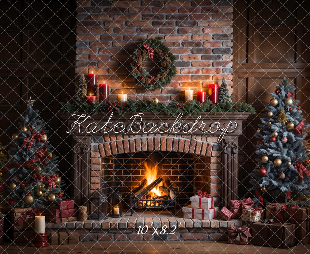 Kate Weihnachten Indoor Retro Kaputter Backstein Kaminwand Hintergrund entworfen von Emetselch - Kate Backdrop.de