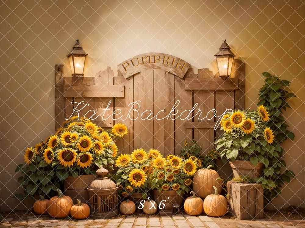 Kate Herbst Indoor Sonnenblume Kürbis Holz Scheunentor Hintergrund entworfen von Emetselch - Kate Backdrop.de