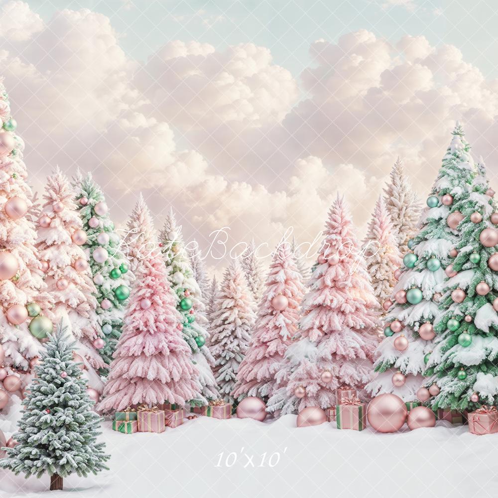 Kate Träumerisch Rosa und Grün Weihnachtsbaum Wald Hintergrund entworfen von Chain Photography - Kate Backdrop.de