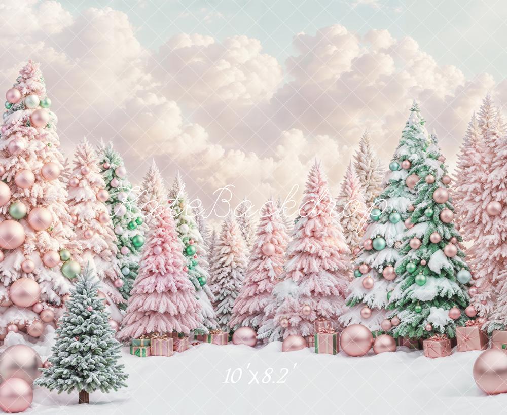 Kate Träumerisch Rosa und Grün Weihnachtsbaum Wald Hintergrund entworfen von Chain Photography - Kate Backdrop.de