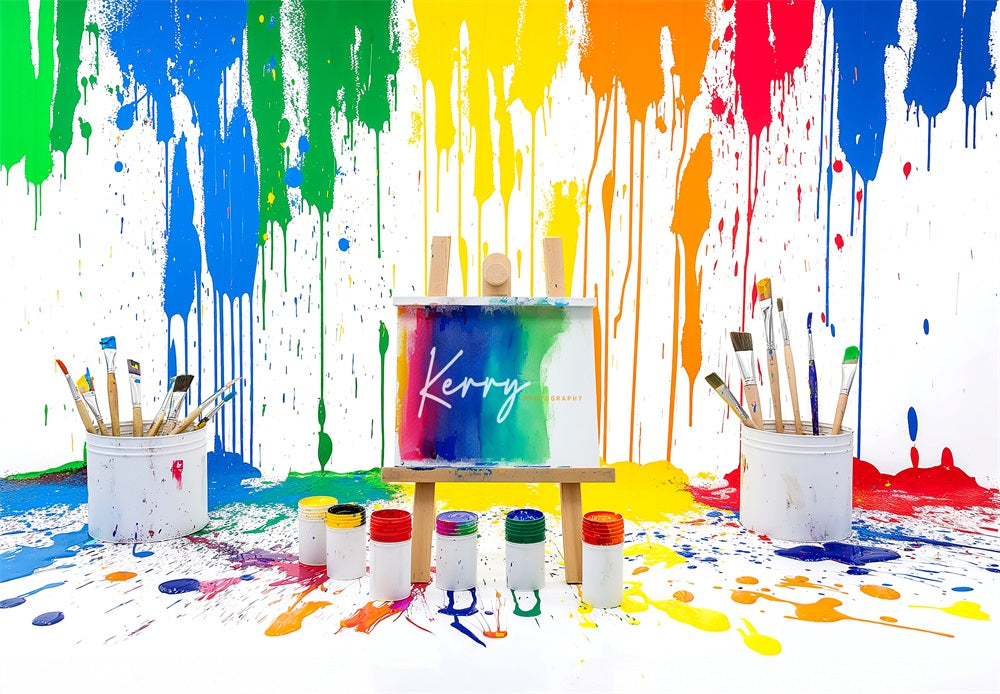 Kate Regenbogen Aquarell Graffiti Malerei Wand Hintergrund entworfen von Kerry Anderson - Kate Backdrop.de