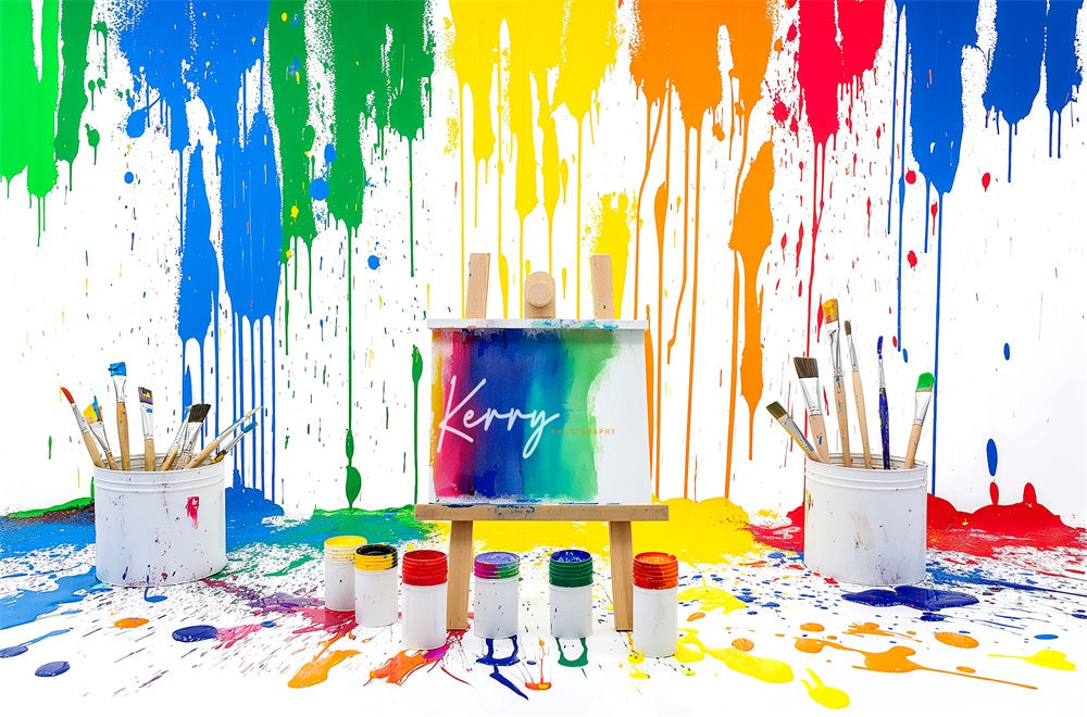 Kate Regenbogen Aquarell Graffiti Malerei Wand Hintergrund entworfen von Kerry Anderson - Kate Backdrop.de