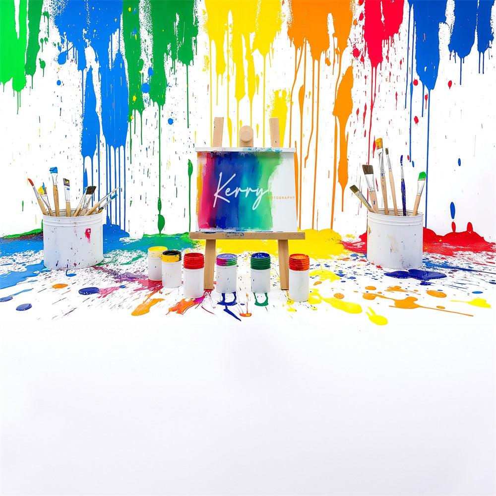 Kate Regenbogen Aquarell Graffiti Malerei Wand Hintergrund entworfen von Kerry Anderson - Kate Backdrop.de