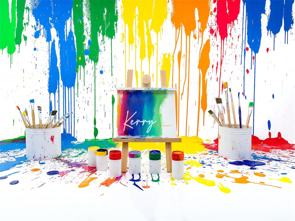 Kate Regenbogen Aquarell Graffiti Malerei Wand Hintergrund entworfen von Kerry Anderson - Kate Backdrop.de