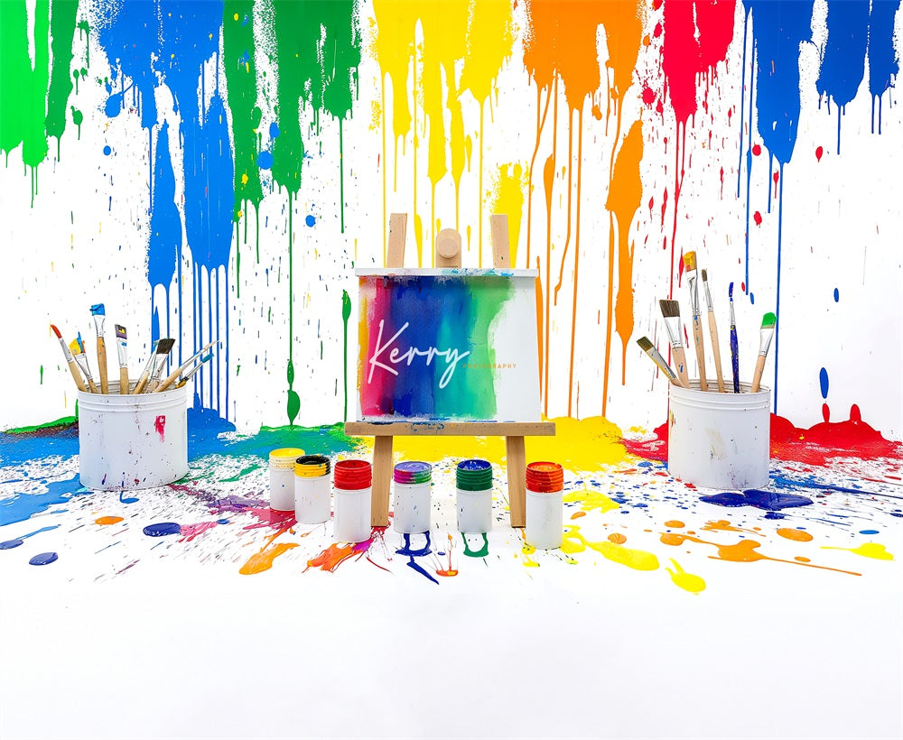 Kate Regenbogen Aquarell Graffiti Malerei Wand Hintergrund entworfen von Kerry Anderson - Kate Backdrop.de