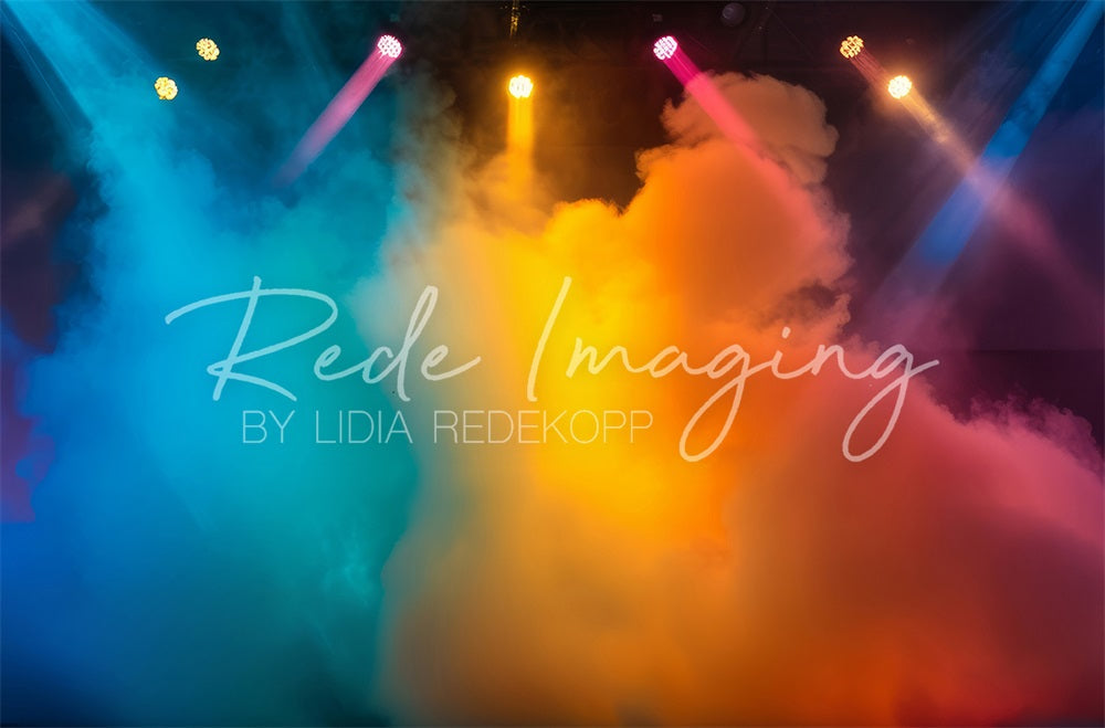 Kate Bunter Regenbogen Rauch Show Retro Bühnen Hintergrund entworfen von Lidia Redekopp - Kate Backdrop.de