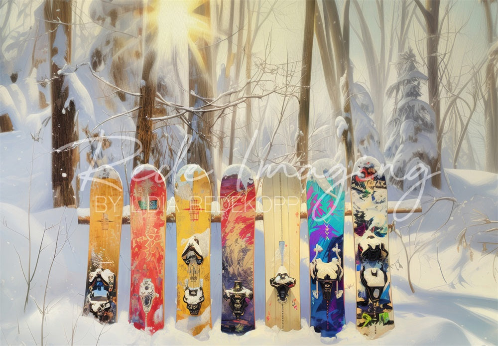 Kate Winter Wald Bunter Graffiti Snowboard Hintergrund entworfen von Lidia Redekopp - Kate Backdrop.de