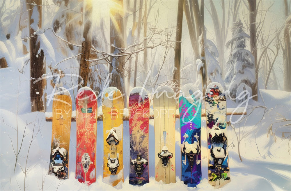 Kate Winter Wald Bunter Graffiti Snowboard Hintergrund entworfen von Lidia Redekopp - Kate Backdrop.de