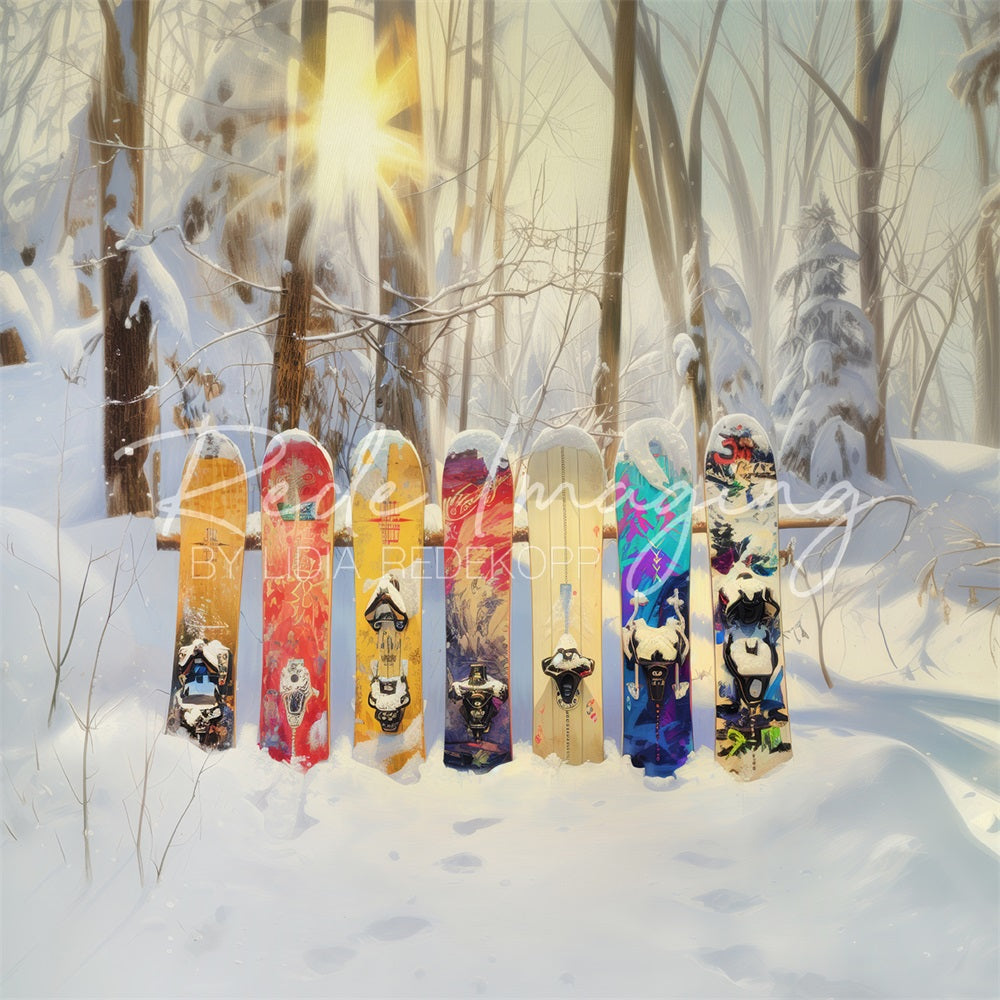 Kate Winter Wald Bunter Graffiti Snowboard Hintergrund entworfen von Lidia Redekopp - Kate Backdrop.de