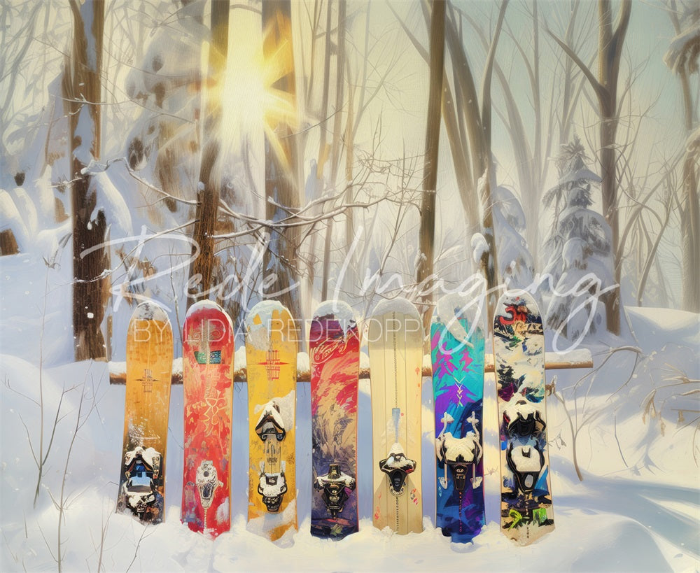 Kate Winter Wald Bunter Graffiti Snowboard Hintergrund entworfen von Lidia Redekopp - Kate Backdrop.de