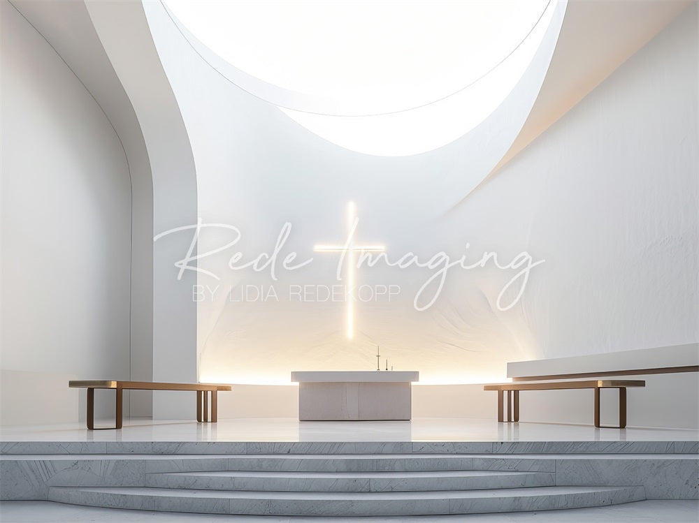 Kate Moderner Weißer Großer Sonnenschein Kirchenaltar Hintergrund entworfen von Lidia Redekopp - Kate Backdrop.de