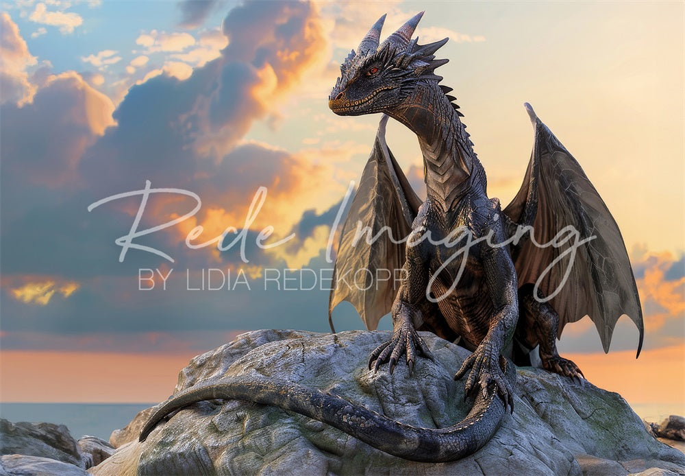 Kate Fantasy Märchen Schwarzer Magischer Drachen Hintergrund entworfen von Lidia Redekopp - Kate Backdrop.de