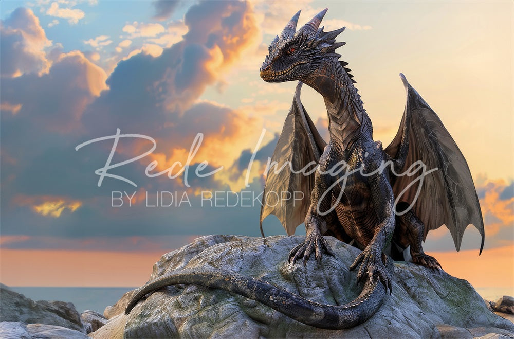 Kate Fantasy Märchen Schwarzer Magischer Drachen Hintergrund entworfen von Lidia Redekopp - Kate Backdrop.de