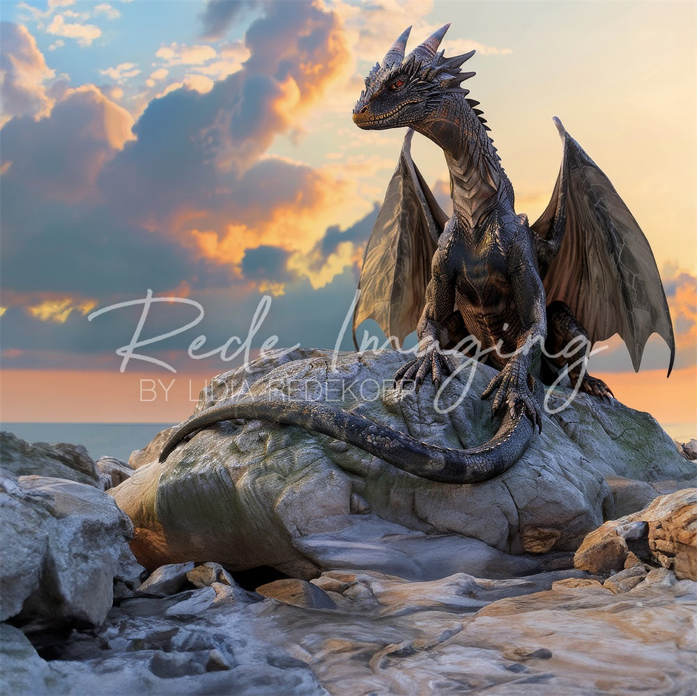 Kate Fantasy Märchen Schwarzer Magischer Drachen Hintergrund entworfen von Lidia Redekopp - Kate Backdrop.de