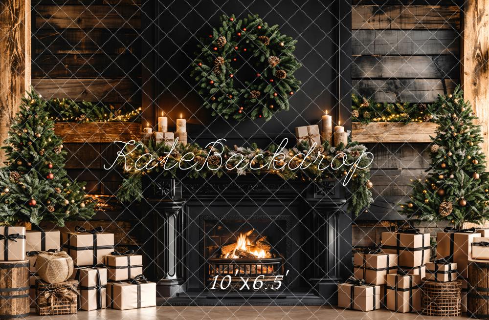 Kate Weihnachten Geschenke Kamin Holz Wand Hintergrund entworfen von Emetselch - Kate Backdrop.de