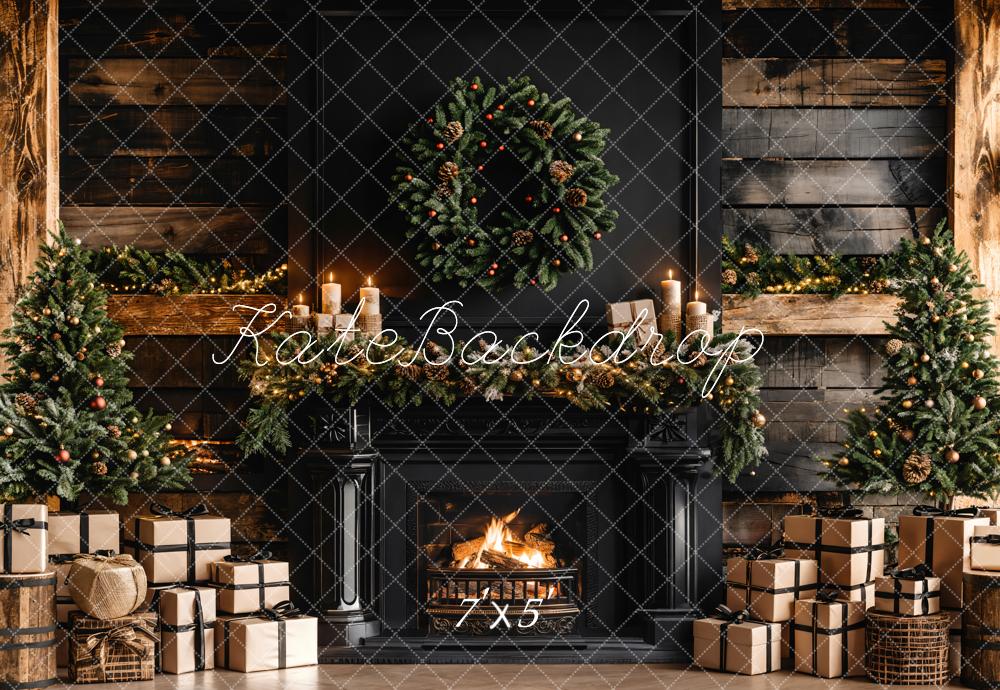Kate Weihnachten Geschenke Kamin Holz Wand Hintergrund entworfen von Emetselch - Kate Backdrop.de