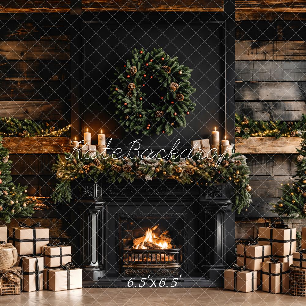 Kate Weihnachten Geschenke Kamin Holz Wand Hintergrund entworfen von Emetselch - Kate Backdrop.de