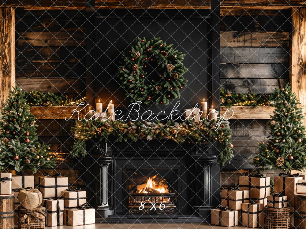 Kate Weihnachten Geschenke Kamin Holz Wand Hintergrund entworfen von Emetselch - Kate Backdrop.de