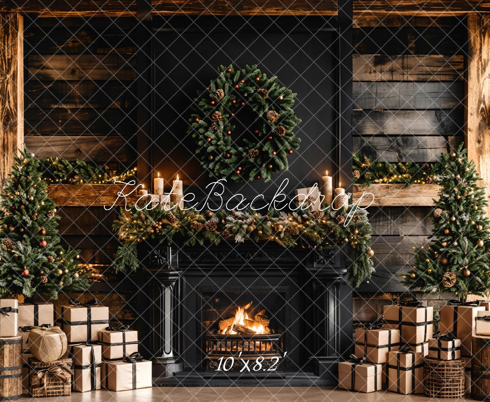 Kate Weihnachten Geschenke Kamin Holz Wand Hintergrund entworfen von Emetselch - Kate Backdrop.de