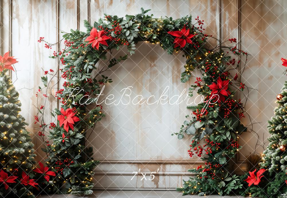 Kate Retro Weihnachten rote Blume Bogen Wand Hintergrund entworfen von Emetselch - Kate Backdrop.de