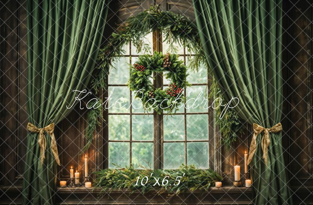 Kate Weihnachten grüner Vorhang Holzbogen Fenster Hintergrund entworfen von Emetselch - Kate Backdrop.de