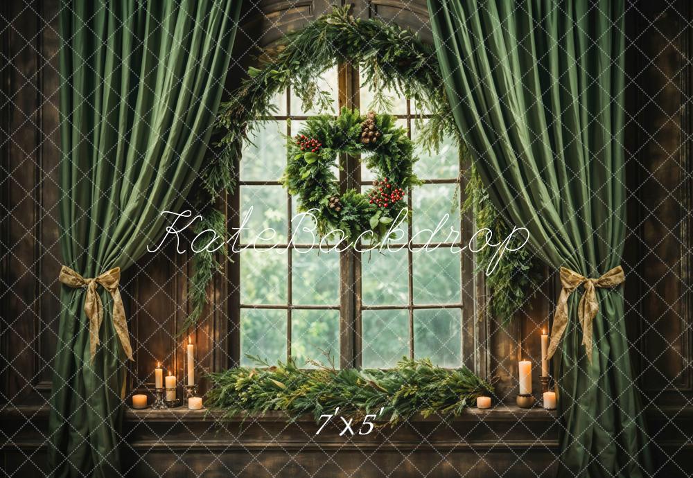 Kate Weihnachten grüner Vorhang Holzbogen Fenster Hintergrund entworfen von Emetselch - Kate Backdrop.de