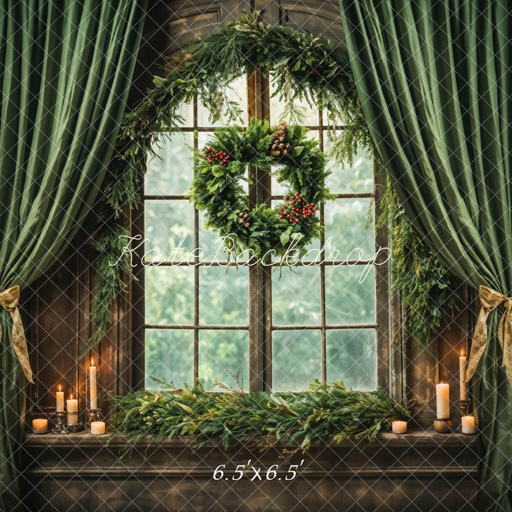 Kate Weihnachten grüner Vorhang Holzbogen Fenster Hintergrund entworfen von Emetselch - Kate Backdrop.de