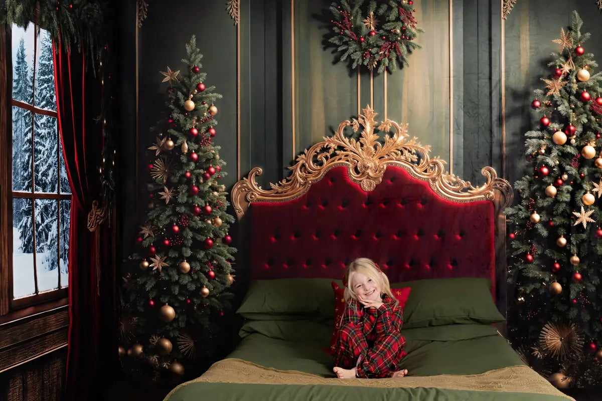 ⚡Blitzangebote #2-Kate Weihnachten Roter Vorhang Dunkelbraun Gerahmtes Fenster Zimmer Set - Kate Backdrop.de