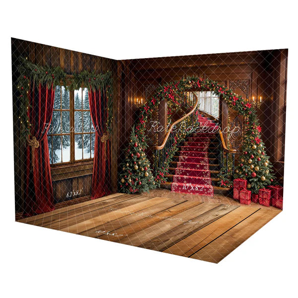Kate Weihnachten -Baumbogen Vintage Treppe Zimmer Set(8ftx8ft&10ftx8ft&8ftx10ft) - Kate Backdrop.de