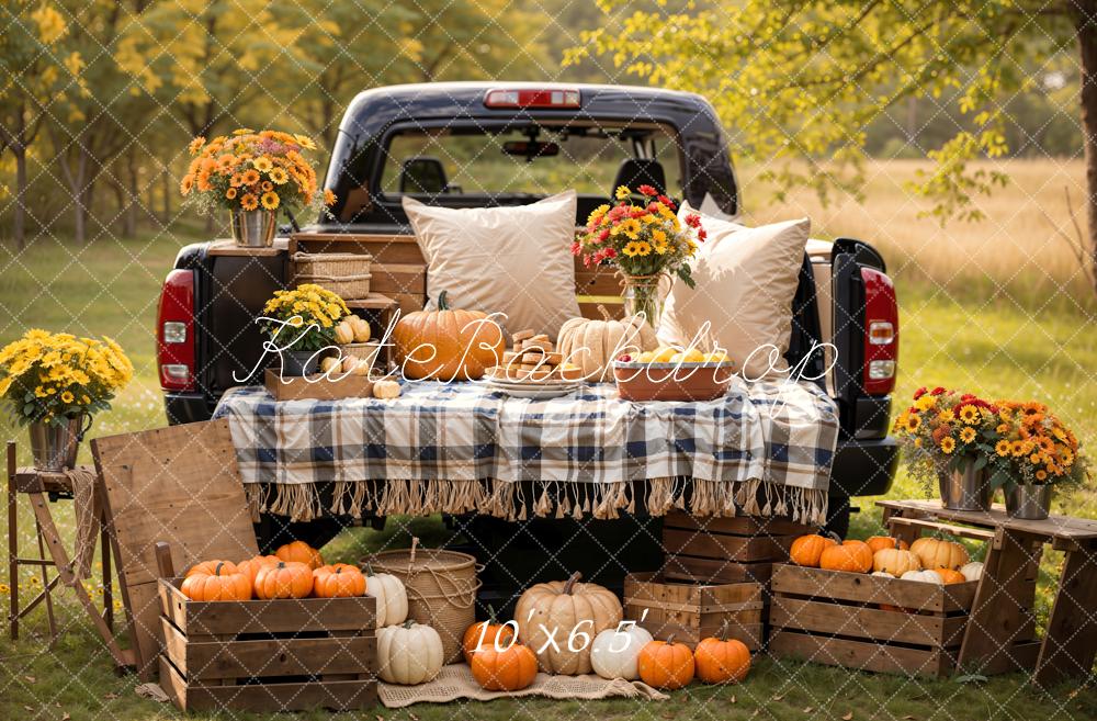 Kate Herbst Forest Colorful Flower Pumpkin Pillow Truck Hintergrund Entworfen von Emetselch - Kate Backdrop.de