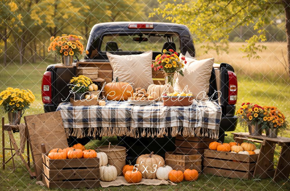 Kate Herbst Forest Colorful Flower Pumpkin Pillow Truck Hintergrund Entworfen von Emetselch - Kate Backdrop.de