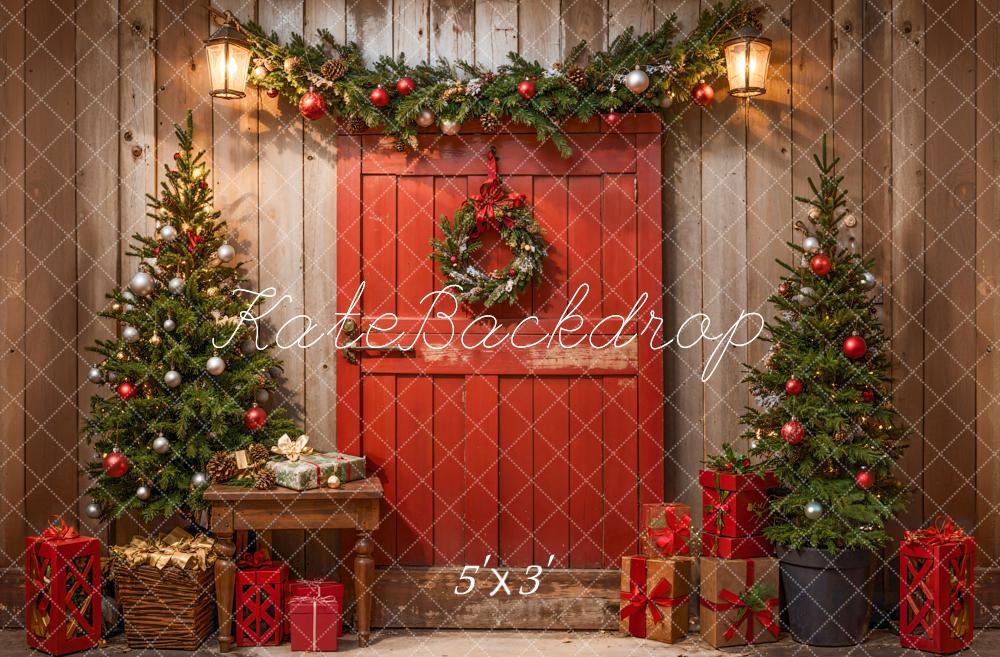 Kate Weihnachten Rote Scheune Holzwand Hintergrund Entworfen von Emetselch - Kate Backdrop.de