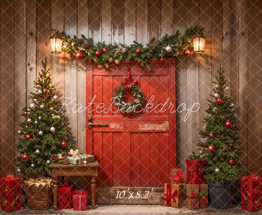 Kate Weihnachten Rote Scheune Holzwand Hintergrund Entworfen von Emetselch - Kate Backdrop.de