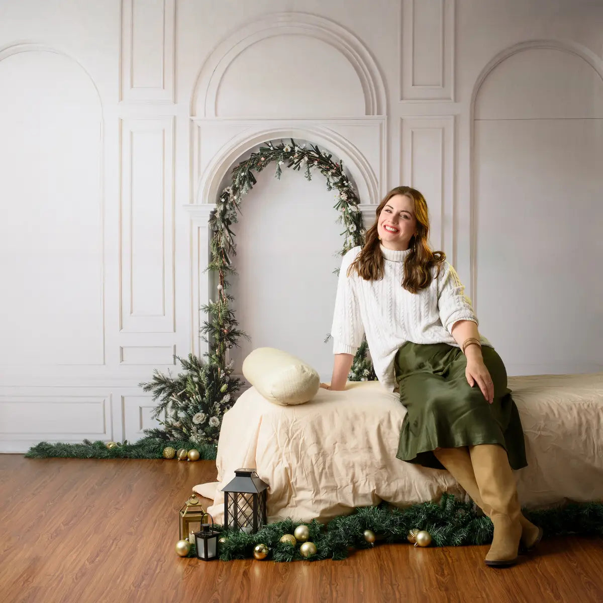 Kate Weihnachten Kiefer Blatt Bogen weiß Retro Wand Hintergrund entworfen von Emetselch - Kate Backdrop.de