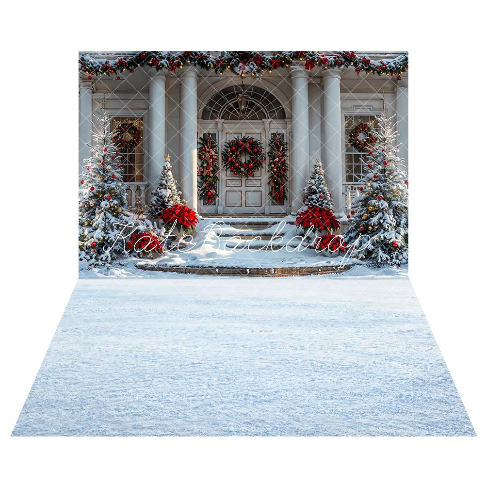 Kate Weihnachten Weiß Vintage Haus Hintergrund+Winter Weiß Schnee Boden Hintergrund - Kate Backdrop.de