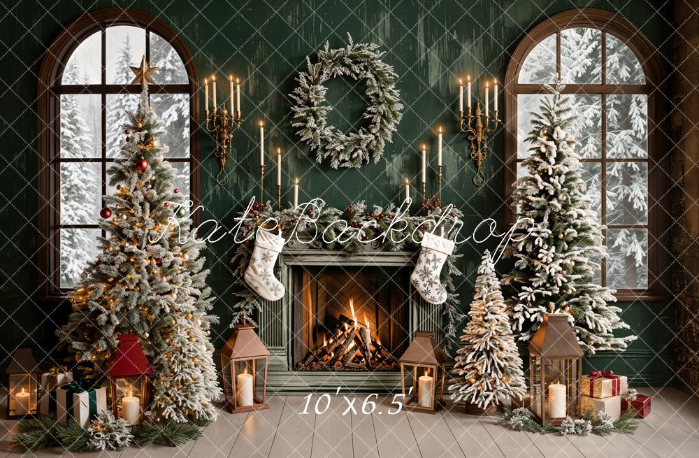 Kate Weihnachten grün Kamin gewölbten Fenster Hintergrund entworfen von Emetselch - Kate Backdrop.de